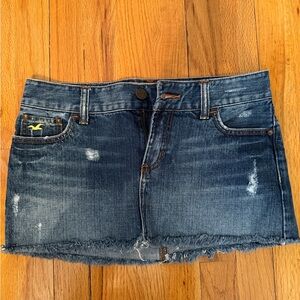 Hollister Blue Denim Mini Skirt with Frayed Hem
